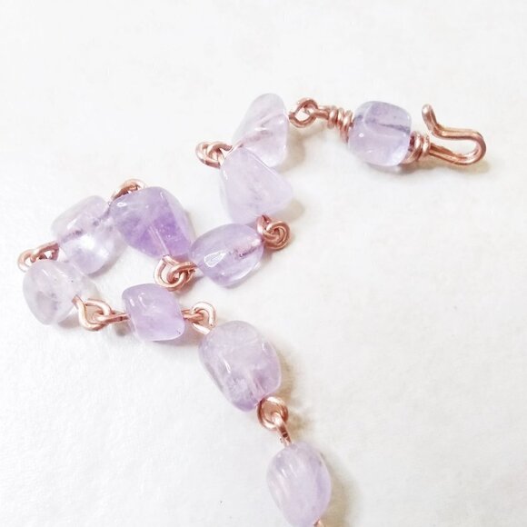 Lilac & Purple Butterfly + Gemstone Bracelet! Amethyst + Agate + WireWrap Copper - Picture 4 of 14